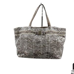 Authentic Ferragamo Silver Sequin Tote Bag